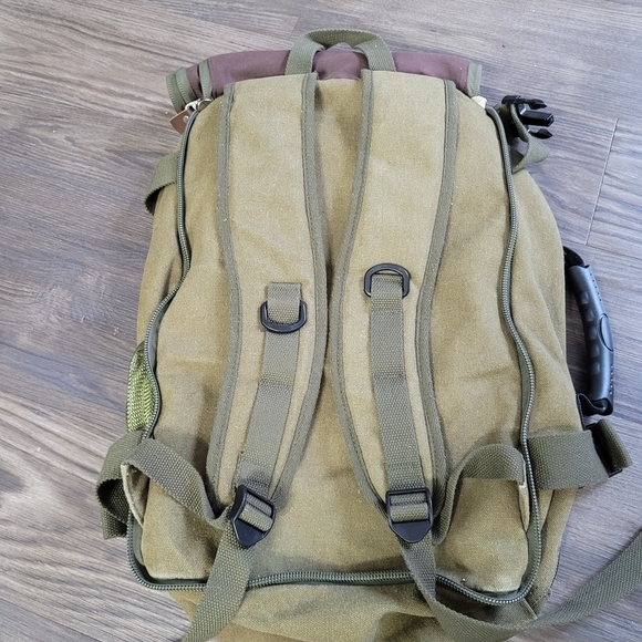 Kaka Mens Green Brown Canvas Convertible Duffel Bag Backpack Carryon Hiking - Picture 2 of 5